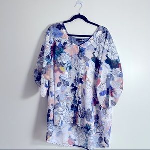 Claire France Light Denim, Floral, Pearl Blouse